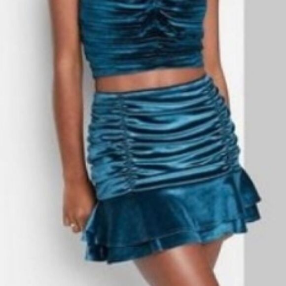 Wild Fable y2k velvet-soft blue mini ruffle skirt L - Picture 6 of 10
